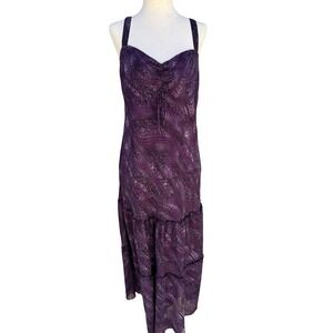 BIYAYCDA Y2K Purple Whimsigoth Snakeskin Tiered Midi Dress 10 Fairycore Romantic